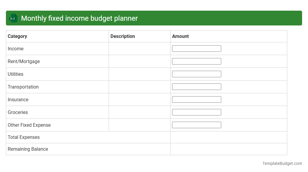 Monthly fixed income budget planner