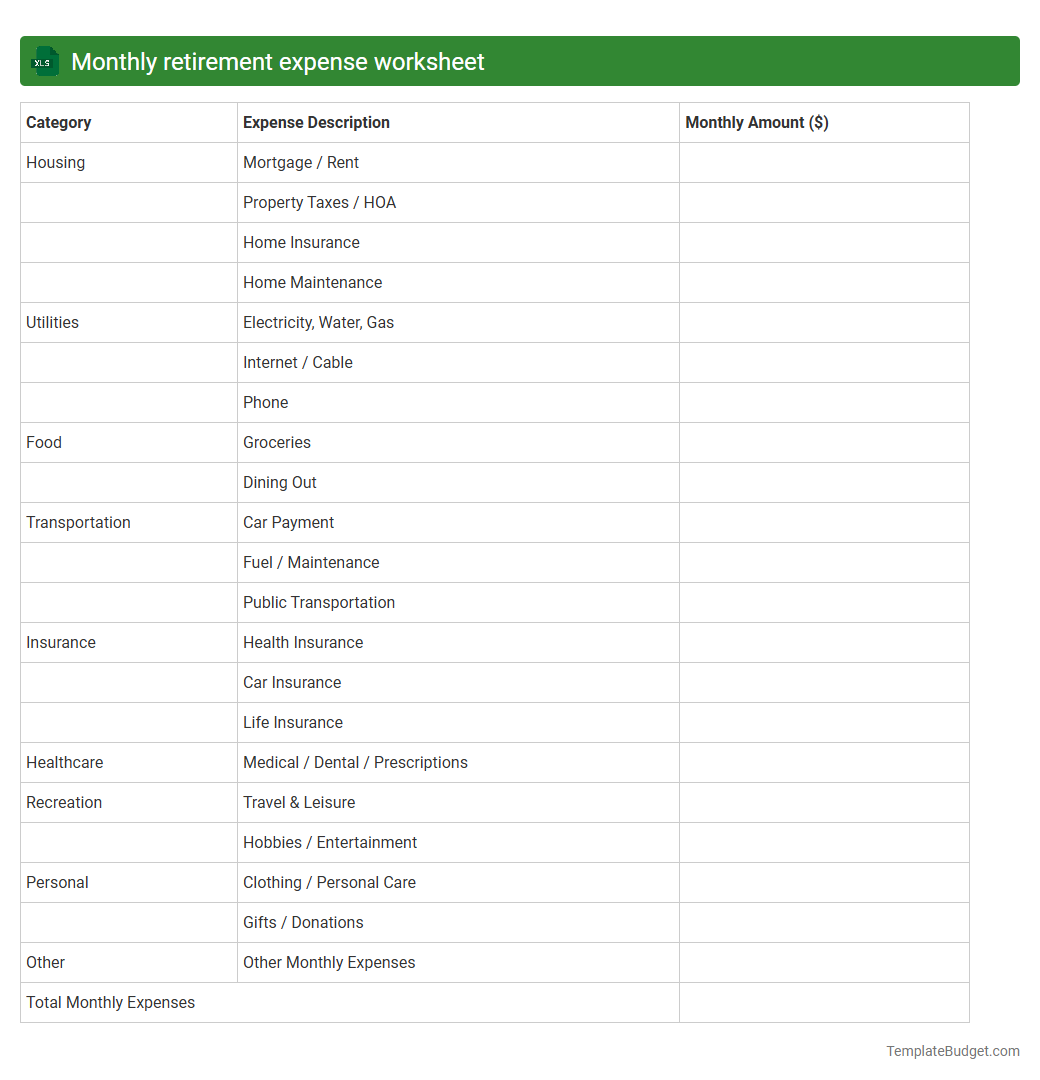 Monthly retirement expense worksheet