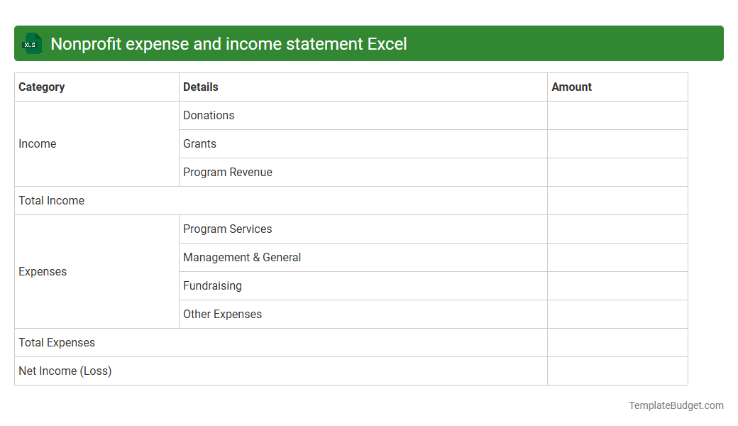 Nonprofit expense and income statement Excel