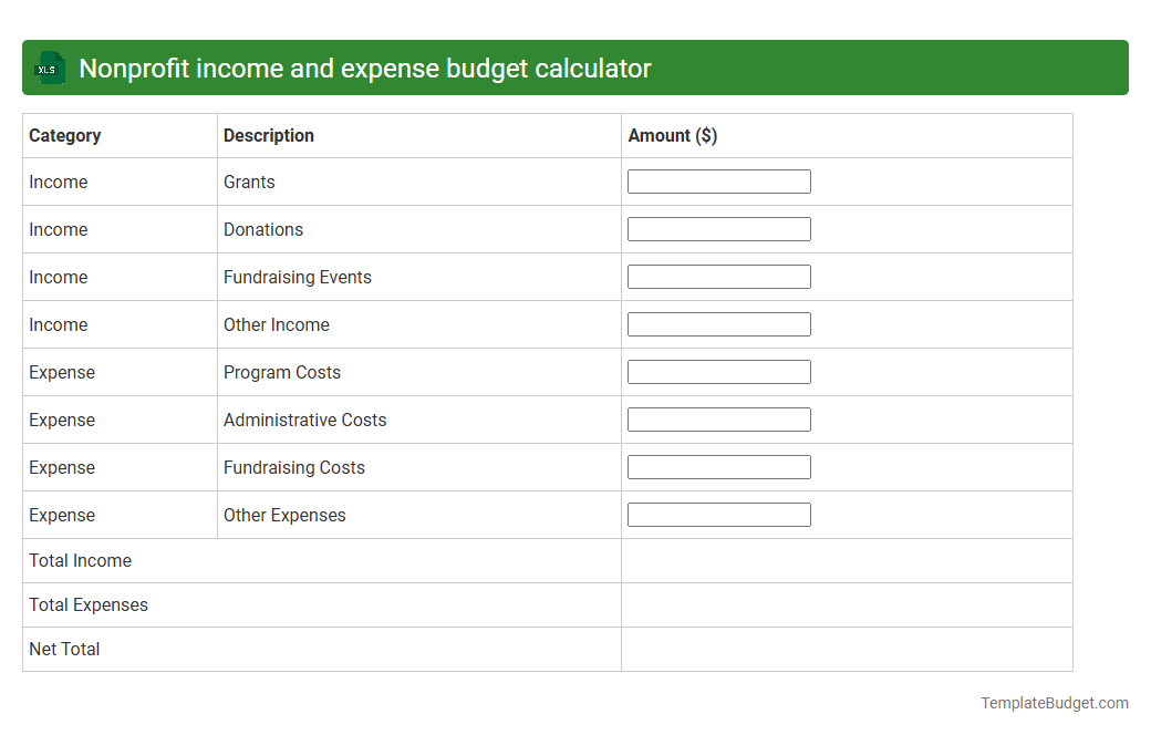 Nonprofit income and expense budget calculator
