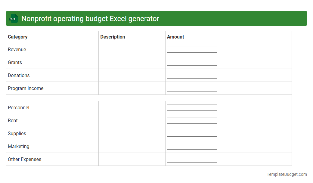Nonprofit operating budget Excel generator