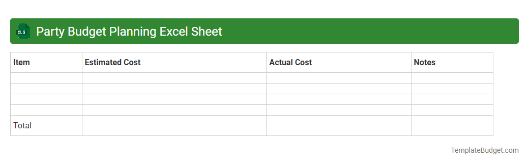 Party Budget Planning Excel Sheet