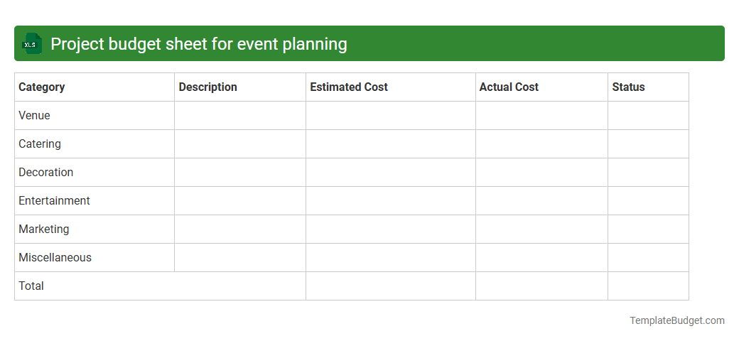 Project budget sheet for event planning