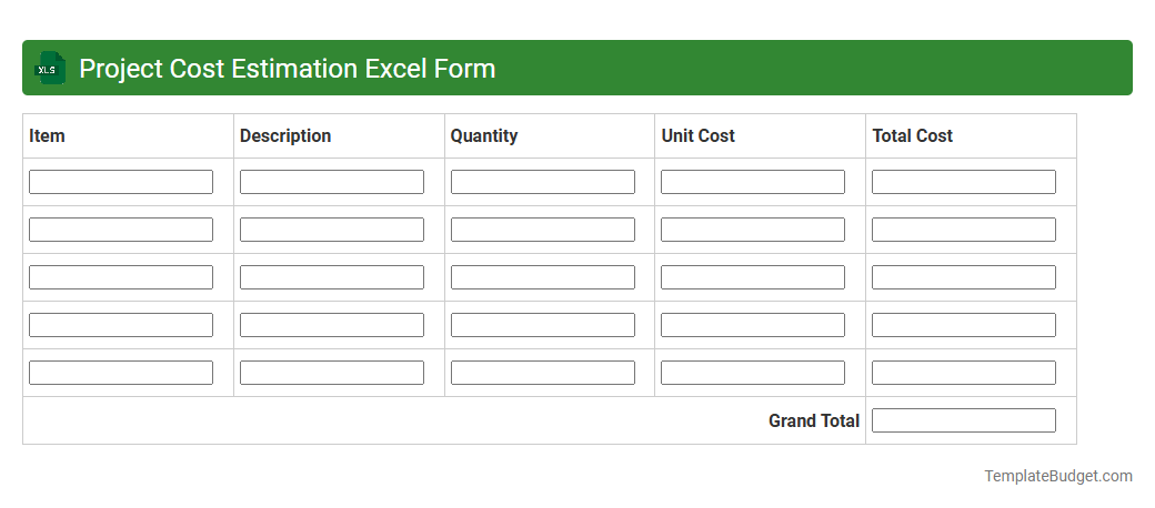 Project Cost Estimation Excel Form