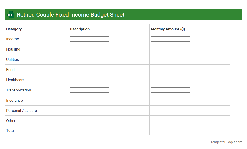 Retired Couple Fixed Income Budget Sheet