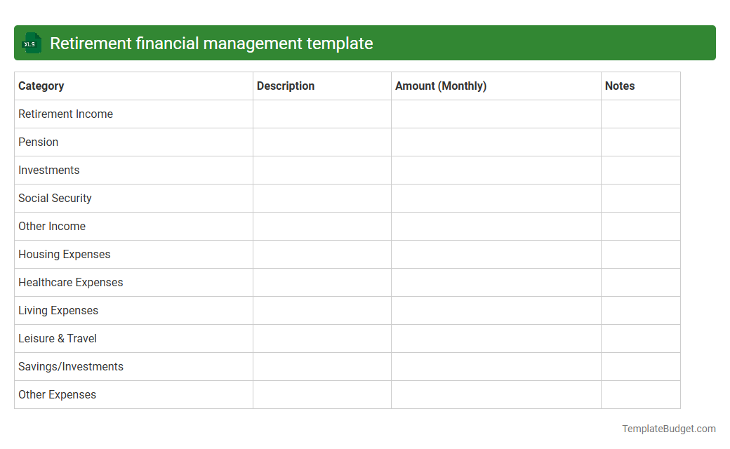 Retirement financial management template