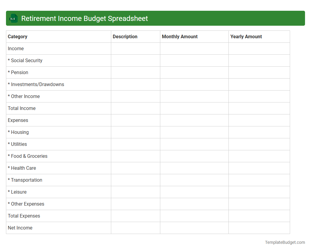 Retirement Income Budget Spreadsheet