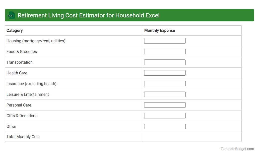 Retirement Living Cost Estimator for Household Excel