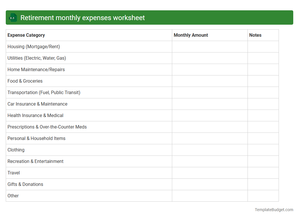 Retirement monthly expenses worksheet