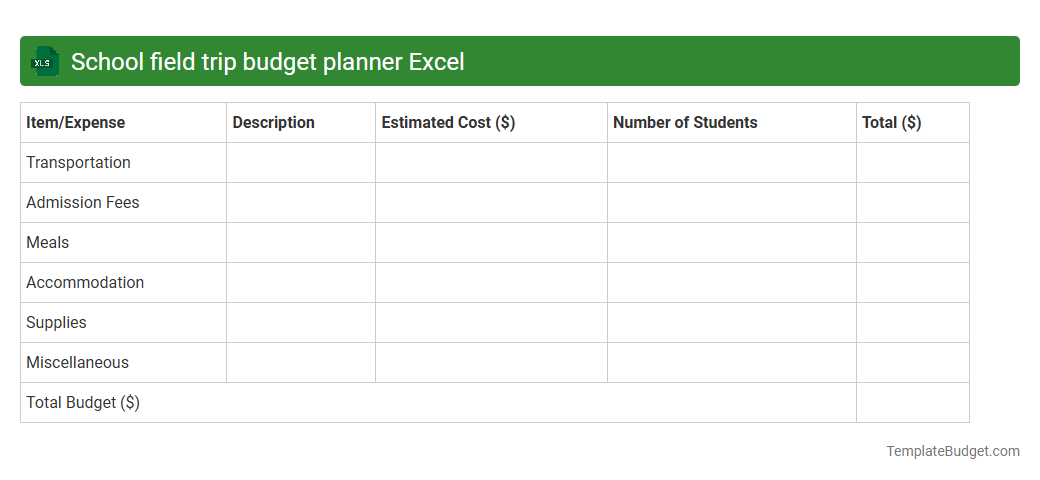School field trip budget planner Excel