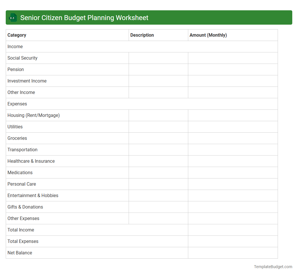 Senior Citizen Budget Planning Worksheet