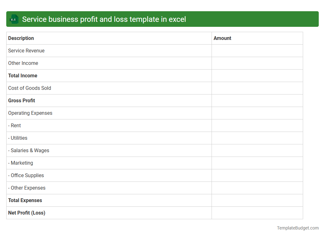 Service business profit and loss template in excel
