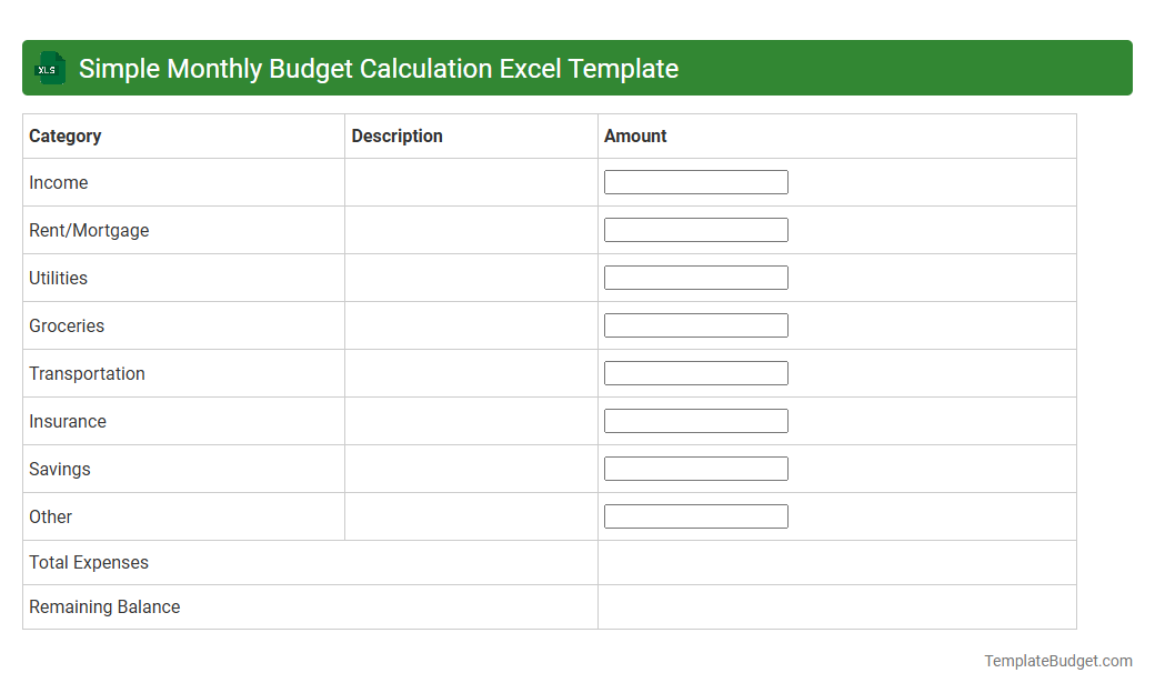 Simple Monthly Budget Calculation Excel Template
