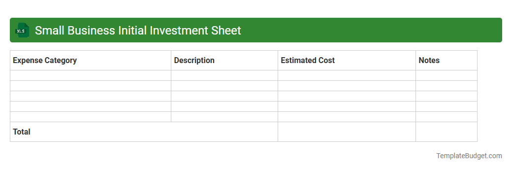 Small Business Initial Investment Sheet