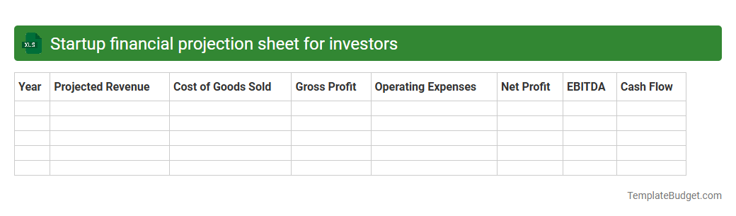 Startup financial projection sheet for investors