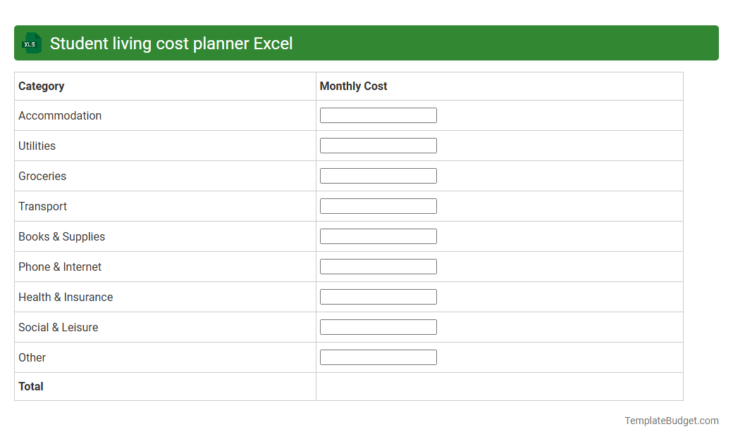 Student living cost planner Excel