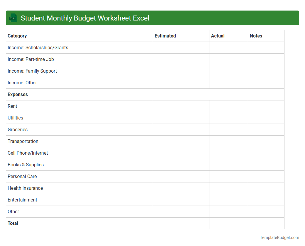 Student Monthly Budget Worksheet Excel