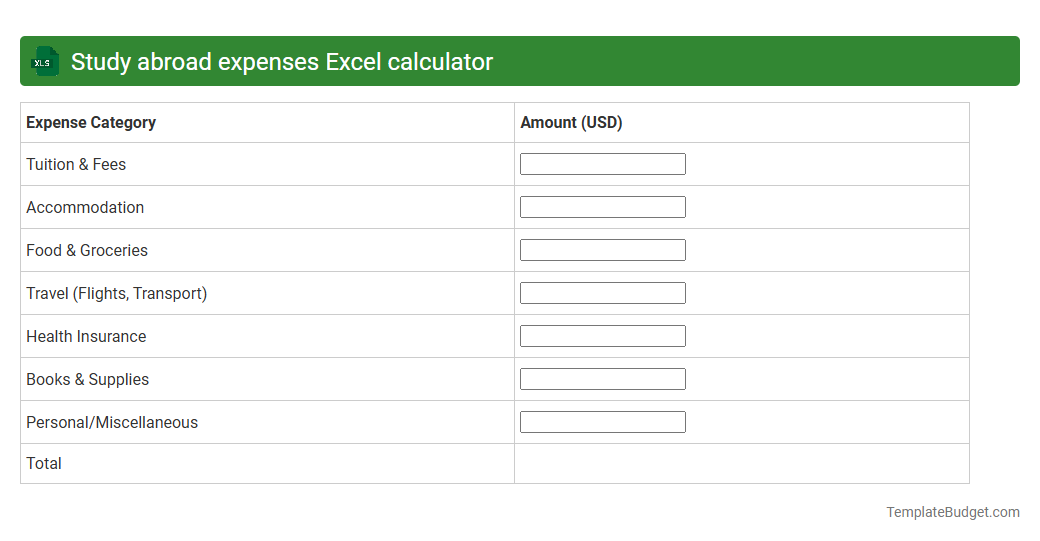 Study abroad expenses Excel calculator
