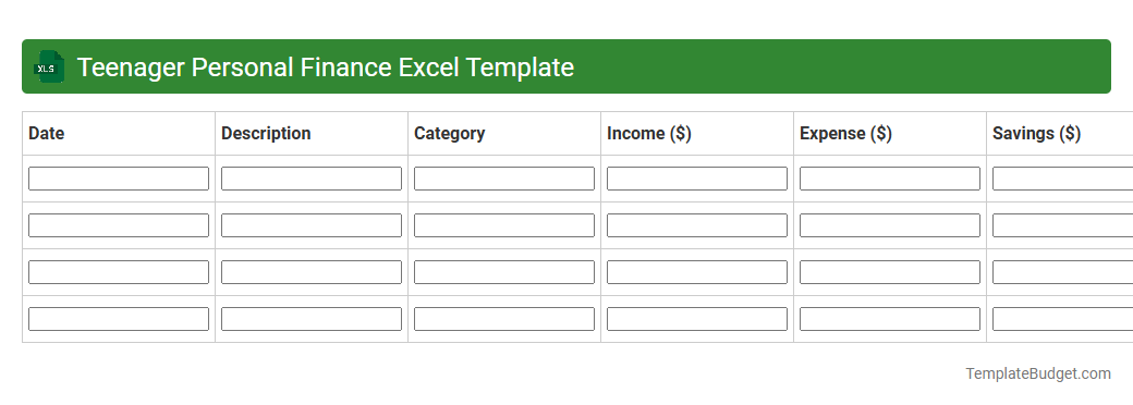 Teenager Personal Finance Excel Template