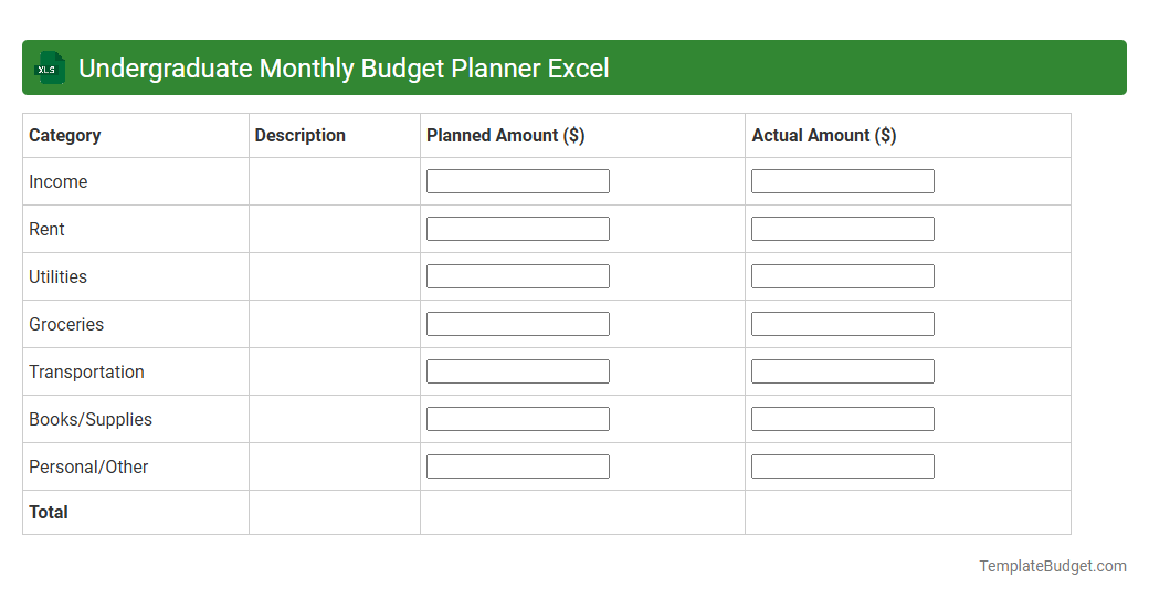 Undergraduate Monthly Budget Planner Excel