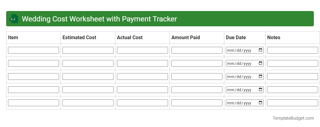Wedding Cost Worksheet with Payment Tracker
