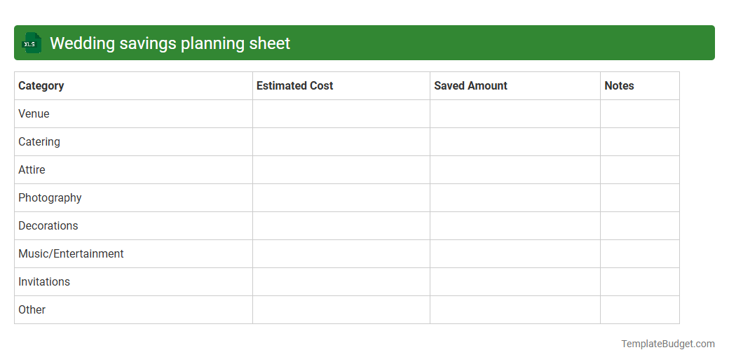 Wedding savings planning sheet