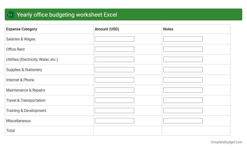 Yearly office budgeting worksheet Excel