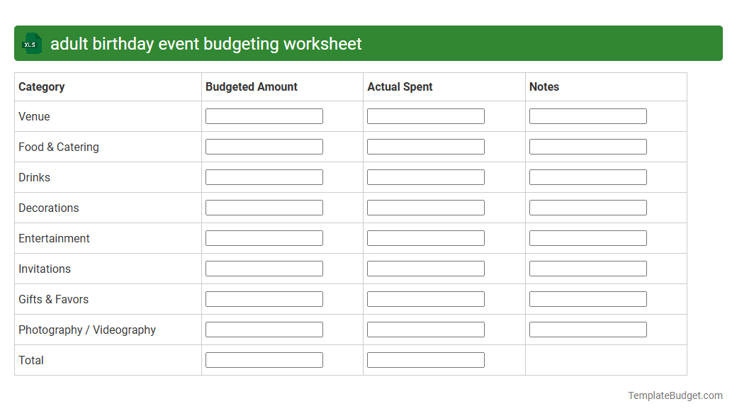 adult birthday event budgeting worksheet