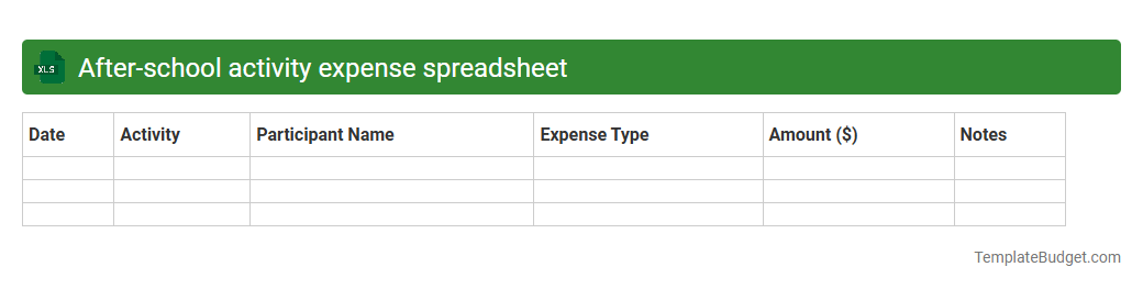 After-school activity expense spreadsheet
