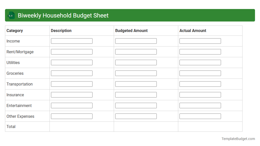 Biweekly Household Budget Sheet