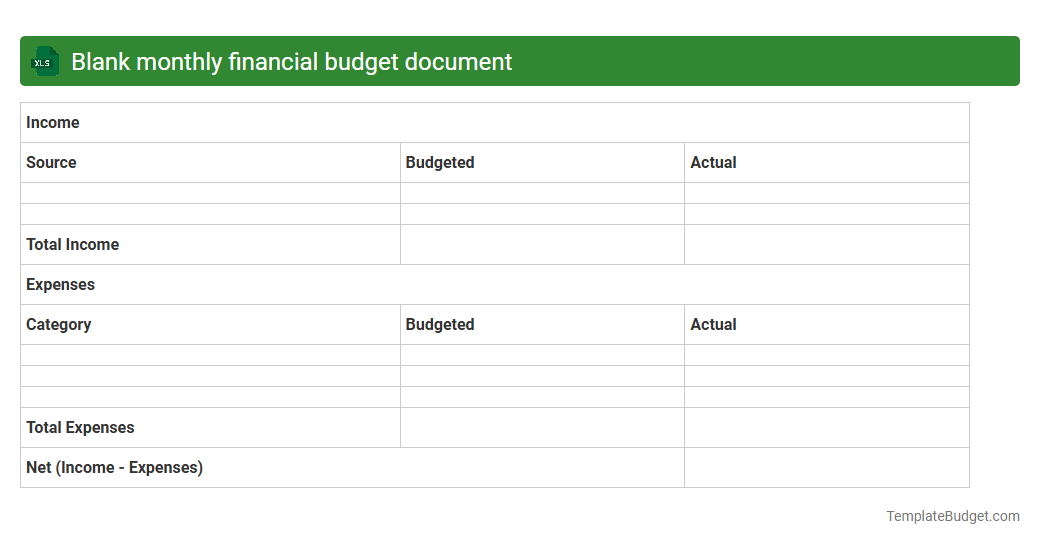 Blank monthly financial budget document