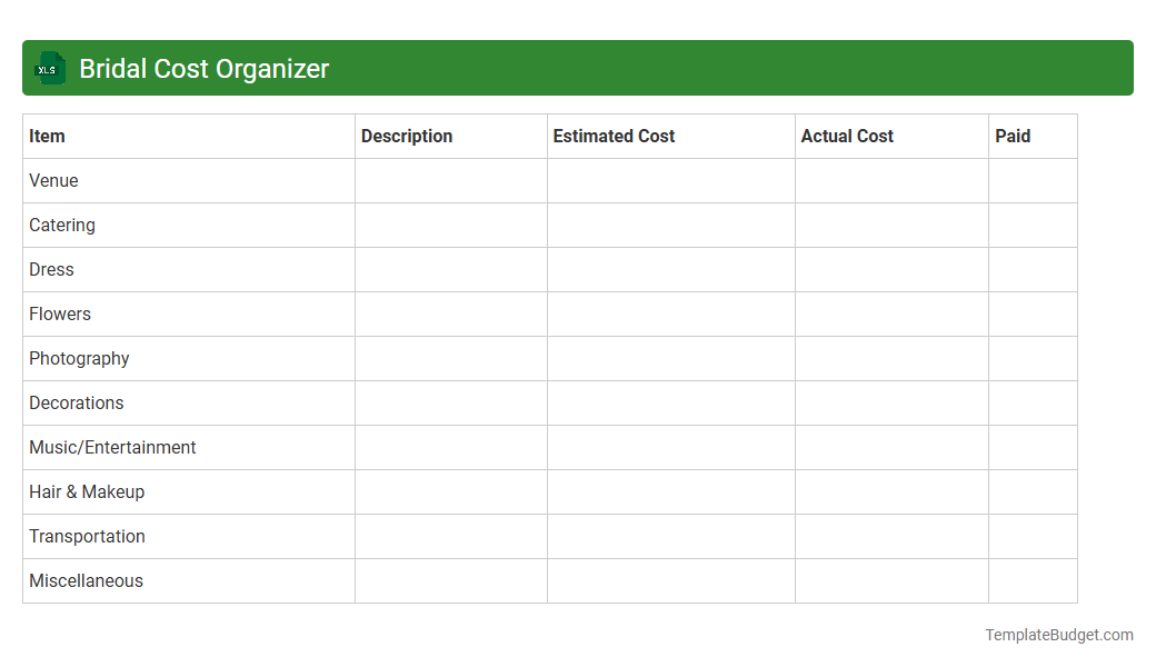 Bridal Cost Organizer