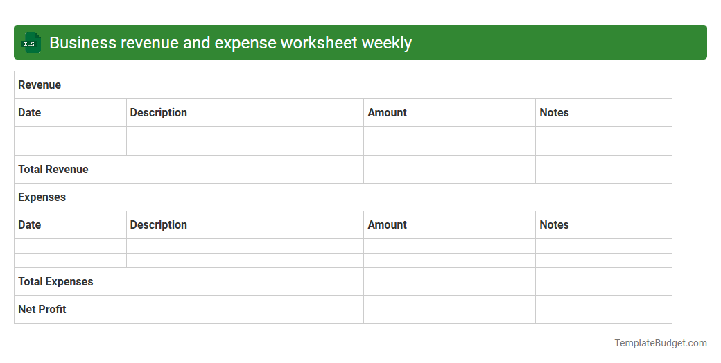 Business revenue and expense worksheet weekly