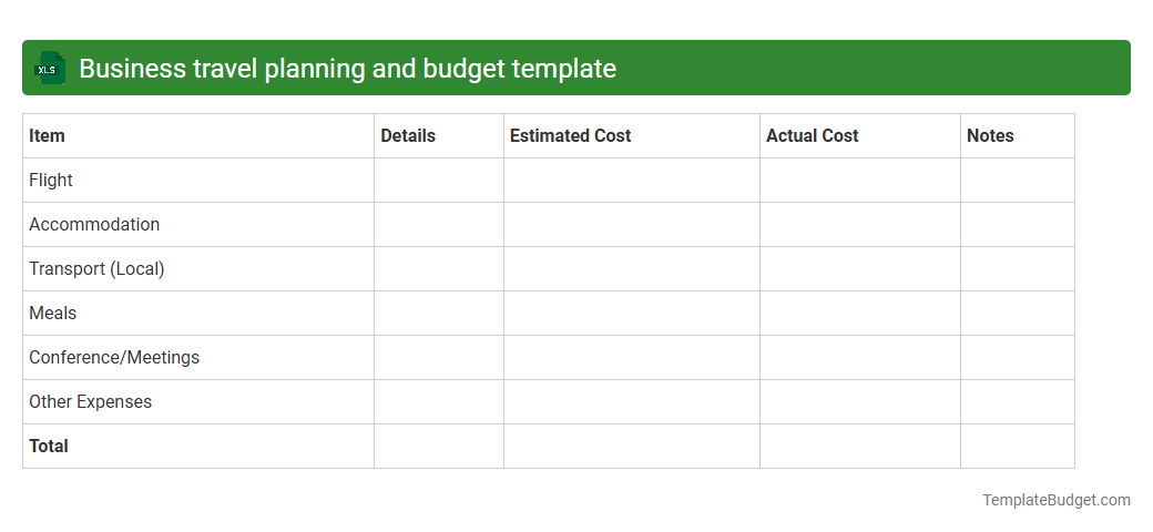 Business travel planning and budget template