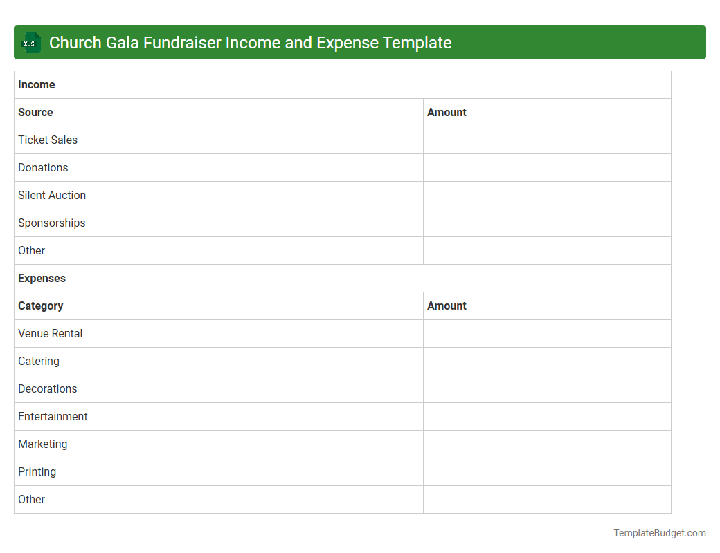 Church Gala Fundraiser Income and Expense Template