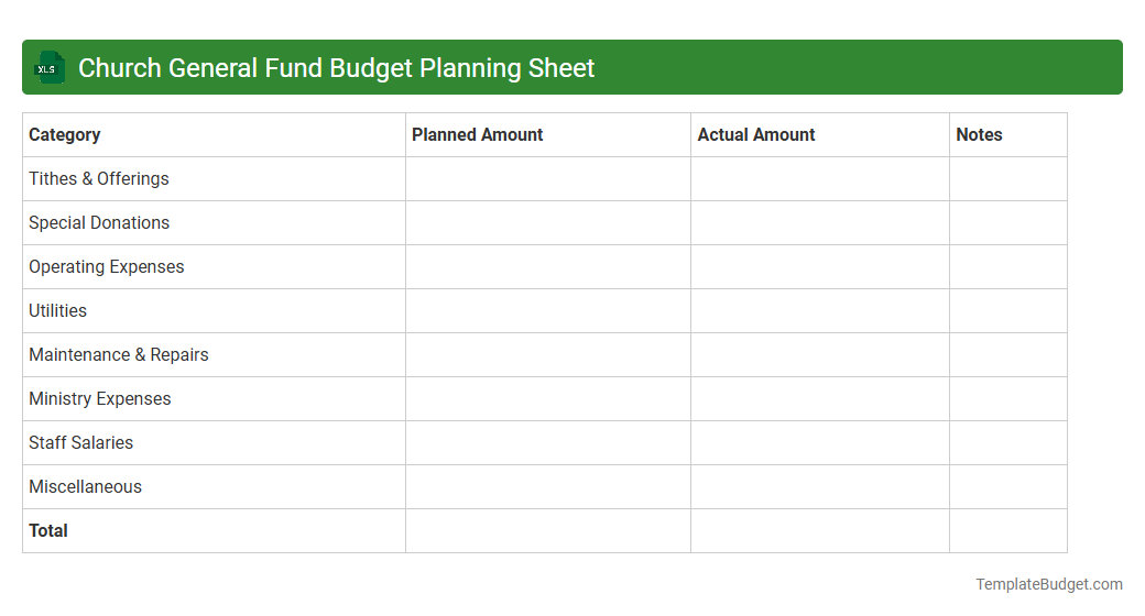 Church General Fund Budget Planning Sheet