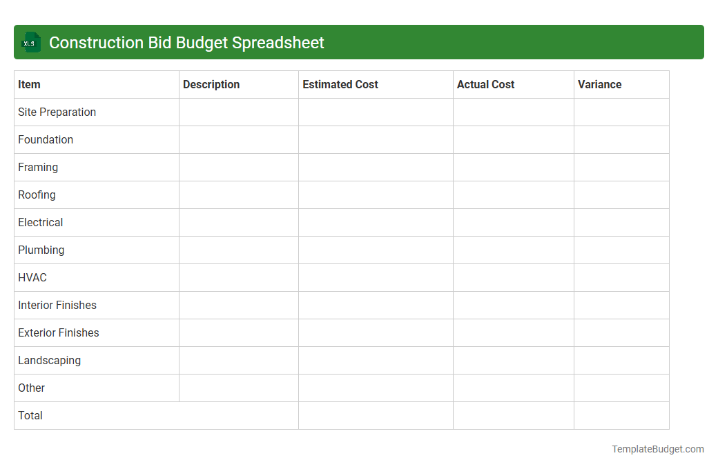 Construction Bid Budget Spreadsheet