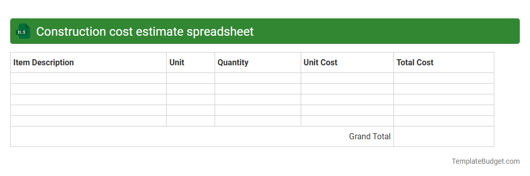 Construction cost estimate spreadsheet