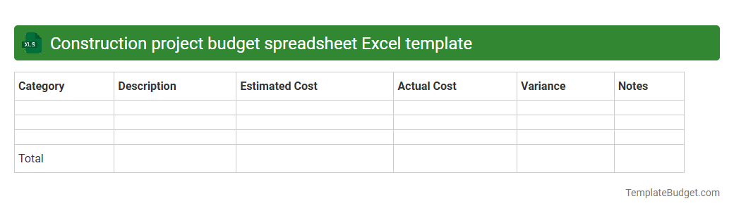 Construction project budget spreadsheet Excel template