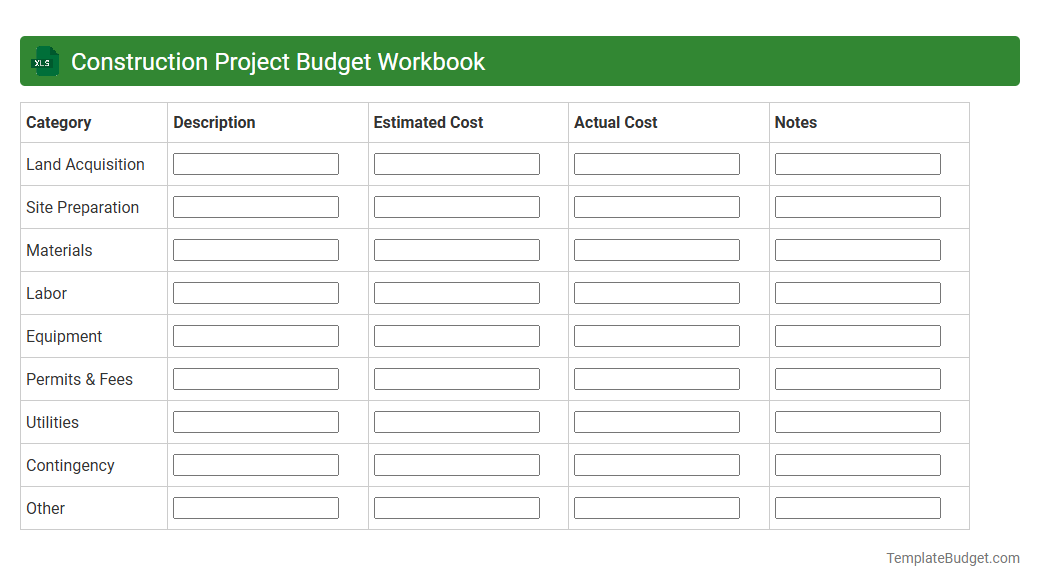 Construction Project Budget Workbook