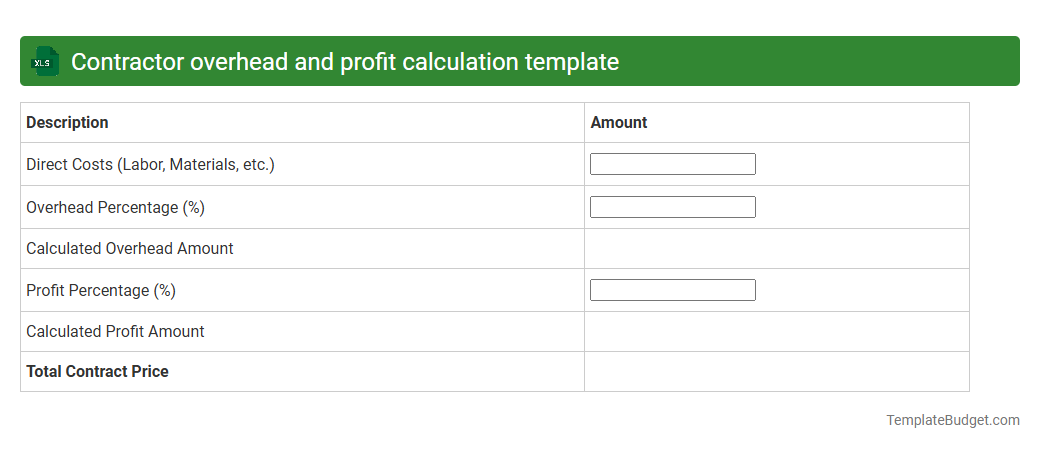 Contractor overhead and profit calculation template