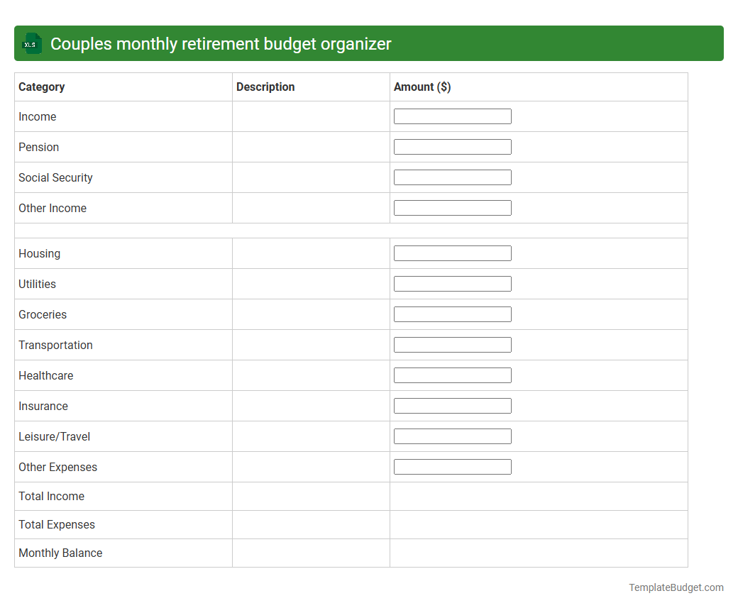 Couples monthly retirement budget organizer