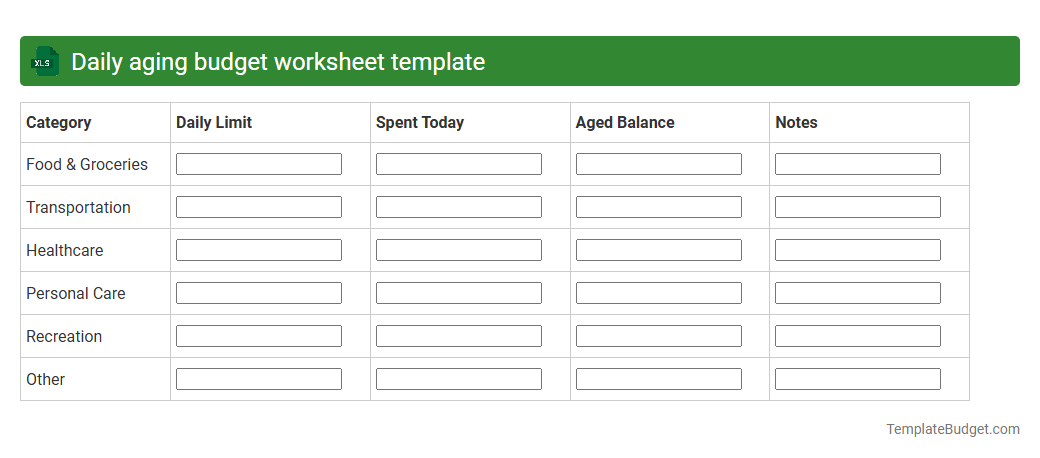 Daily aging budget worksheet template