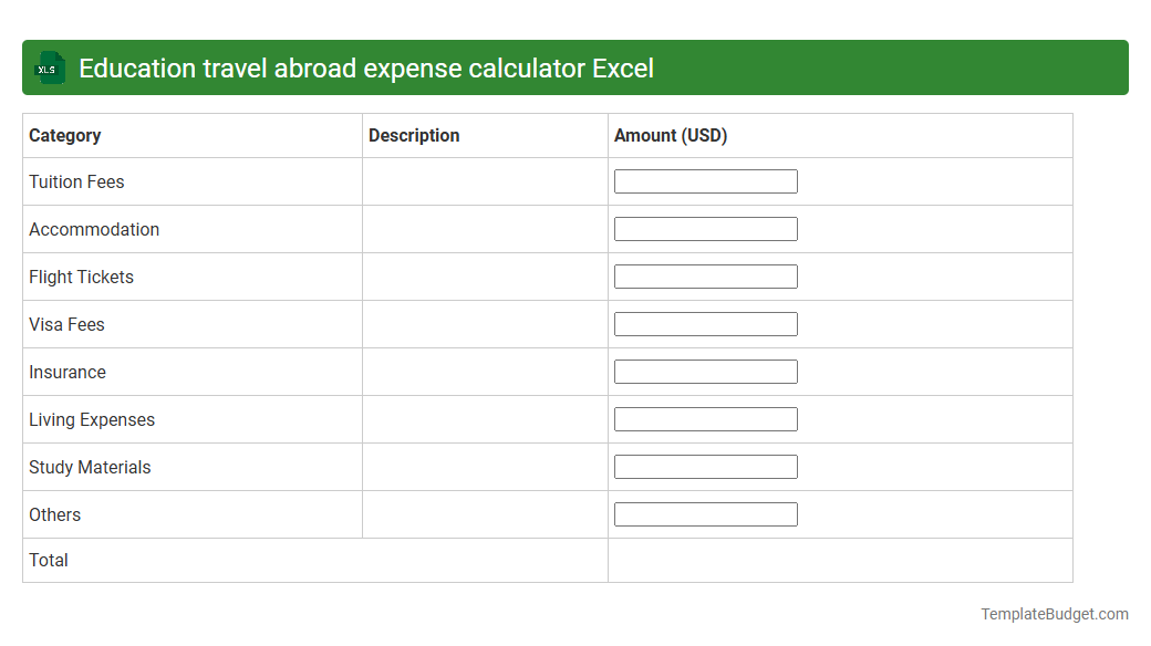 Education travel abroad expense calculator Excel