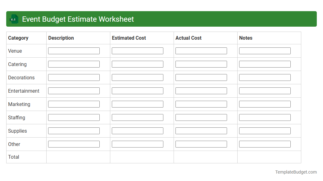 Event Budget Estimate Worksheet