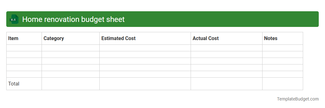 Home renovation budget sheet