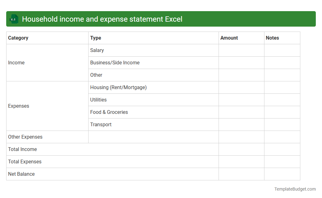 Household income and expense statement Excel