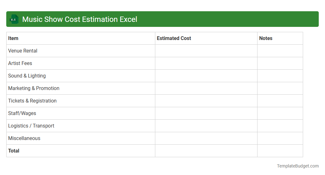 Music Show Cost Estimation Excel