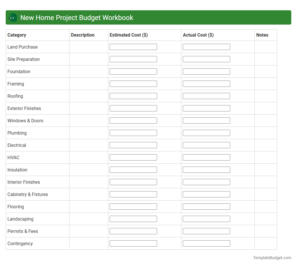 New Home Project Budget Workbook