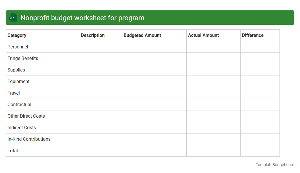 Nonprofit budget worksheet for program